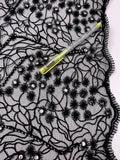 Embroidered Tulle with Glued on Stones - Black