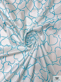 Made in Switzerland Hearts Printed Fine Cotton Sateen - Turquoise / White