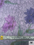 Italian Watercolor Floral Printed Fine Satin Face Organza with Foil Print - Lavender / Green / Orchid / Raspberry