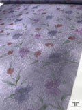 Italian Watercolor Floral Printed Fine Satin Face Organza with Foil Print - Lavender / Green / Orchid / Raspberry