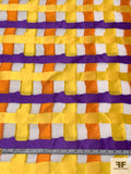 Italian Basketweave Design Burnout Silk Blend Organza - Yellow / Orange / Purple / White