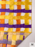 Italian Basketweave Design Burnout Silk Blend Organza - Yellow / Orange / Purple / White