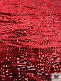 French Abstract Cut Panné Velvet - Luxury Red