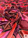 French Geometric Cut Panné Velvet with Lurex - Pink / Coral / Dusty Rose / Dusty Purple