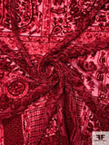 French Paisley Framed Cut Velvet with Lurex Panel - Royal Red