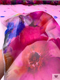 Italian Floral Printed Fine Silk Organza Panel - Pink / Fuchsia / Indigo / Forest Greens