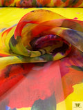 Italian Floral Printed Fine Silk Organza Panel - Yellow / Multicolor