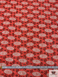 Oval Buds Printed Pointelle Cotton Lawn - Deep Coral / Brown / Taupe