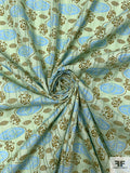 Oval Buds Printed Pointelle Cotton Lawn - Pistachio Green / Light Blue / Olive