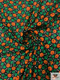 Ditsy Leaf and Buds Printed Pointelle Cotton Lawn - Black / Green / Hot Red / Yellow