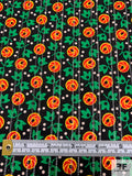 Ditsy Leaf and Buds Printed Pointelle Cotton Lawn - Black / Green / Hot Red / Yellow