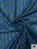 Ditsy Leaf and Buds Printed Pointelle Cotton Lawn - Black / Evergreen / Indigo Blue / Turquoise