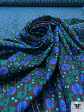 Ditsy Leaf and Buds Printed Pointelle Cotton Lawn - Black / Evergreen / Indigo Blue / Turquoise