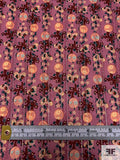 Ditsy Leaf and Buds Printed Pointelle Cotton Lawn - Mauve / Burgundy / Peach