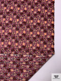 Ditsy Leaf and Buds Printed Pointelle Cotton Lawn - Mauve / Burgundy / Peach