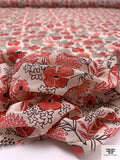 Floral Printed Lightweight Silk-Cotton Voile - Deep Coral / Brown / Ivory