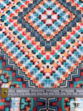 Geometric Tile Kaleidoscope Printed Lightweight Silk-Cotton Voile - Turquoise / Red / Black / Tangerine