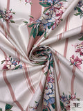 Striped and Floral Printed Cotton Lawn with Scotchgard Finish - Dusty Rose / White / Green / Soft Blue