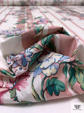 Striped and Floral Printed Cotton Lawn with Scotchgard Finish - Dusty Rose / White / Green / Soft Blue
