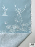 Western Toile de Jouy Printed Cotton Lawn - Sky Blue / White