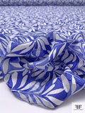 Made in Switzerland Floral Burnout and Leaf Stems Printed Jacquard Cotton Voile - Indigo Blue / White