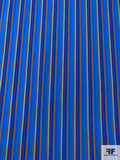 Vertical Multicolor Striped Seersucker Cotton with Stretch - Blue / Navy / Ochre / Maroon / Pear Green