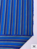 Vertical Multicolor Striped Seersucker Cotton with Stretch - Blue / Navy / Ochre / Maroon / Pear Green