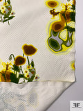 Abstract Floral Printed Diamond Cotton Pique - Yellow / Leaf Green / Brown / Off-White