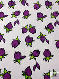 Tulip Buds Printed Cotton Pique - Purple / Bright Green / Black / White