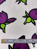 Tulip Buds Printed Cotton Pique - Puprle / Bright Green / Black / White
