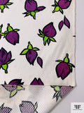 Tulip Buds Printed Cotton Pique - Purple / Bright Green / Black / White