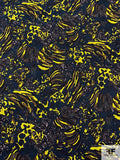 Animal Pattern Inspired Printed Stretch Cotton Pique - Navy / Chartreuse / Brown / Black