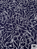 Sketch Floral Printed Stretch Cotton Pique - Navy / White
