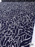 Sketch Floral Printed Stretch Cotton Pique - Navy / White