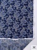 Italian Paisley Printed Lightweight Seersucker Cotton Lawn - Navy / Soft Blue / White