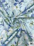 Floral Printed Cotton Canvas - Light Dusty Seafoam / Periwinkle / Green