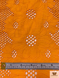Double-Scalloped Floral Embroidered Eyelet Cotton Lawn - Tangerine Orange