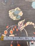 Bonsai Printed Silk-Cotton Voile Panel - Dark Khaki Grey / Orange / Light Blue / Beige