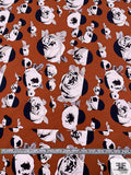 Triangulated Floral Printed Stretch Cotton Poplin Panel - Brick Orange / Navy / Light Greys