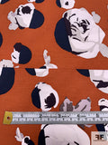 Triangulated Floral Printed Stretch Cotton Poplin Panel - Brick Orange / Navy / Light Greys