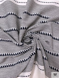Italian Triangle and Striped Brushed Woven Cotton Blend Novelty Panel - Black / Off-White / Highlighter Yellow