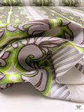 Regal and Chevron Printed Cotton-Silk Mikado - Greens / Grey / Pearl White / Taupe