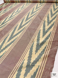 Southwestern Pattern Yarn-Dyed Silk Shantung - Dusty Teal / Burgundy / Light Eggnog