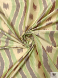 Hazy Ikat Trails Yarn-Dyed Silk Shantung - Sangria / Olive / Cream