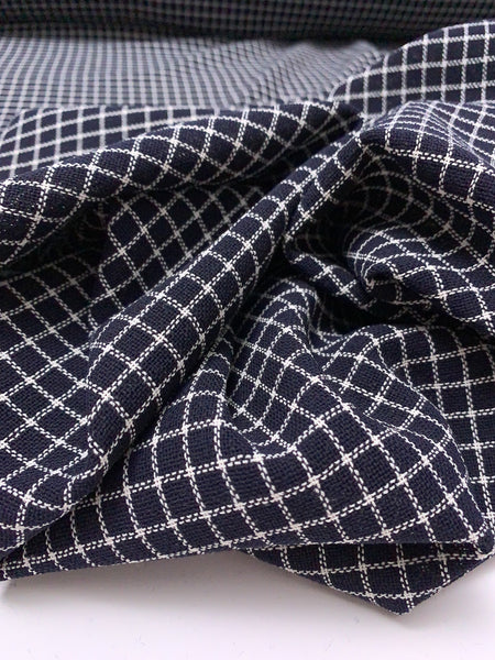 Windowpane Check Open-Weave Lightweight Wool Suiting - Navy/White