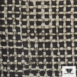 Checkered Geometric Printed Wool Crepe - Grey/Cream