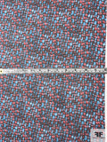Pebble-Look Printed Silk Chiffon - Navy / Blue / Red