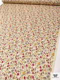 Delicate Floral Printed Silk Chiffon - Eggnog / Magenta / Brown / Yellow
