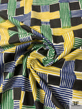 Basketweave Print Heavy Linen Cotton - Yellow / Green / Blue / Black