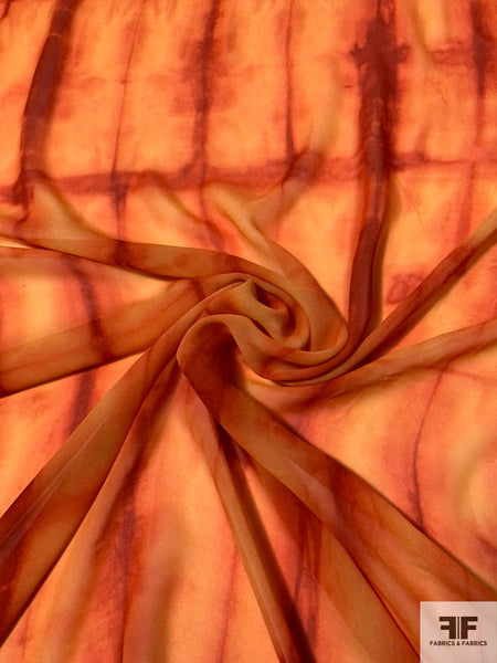 Tie-Dye Printed Rayon Chiffon-Georgette - Orange / Red